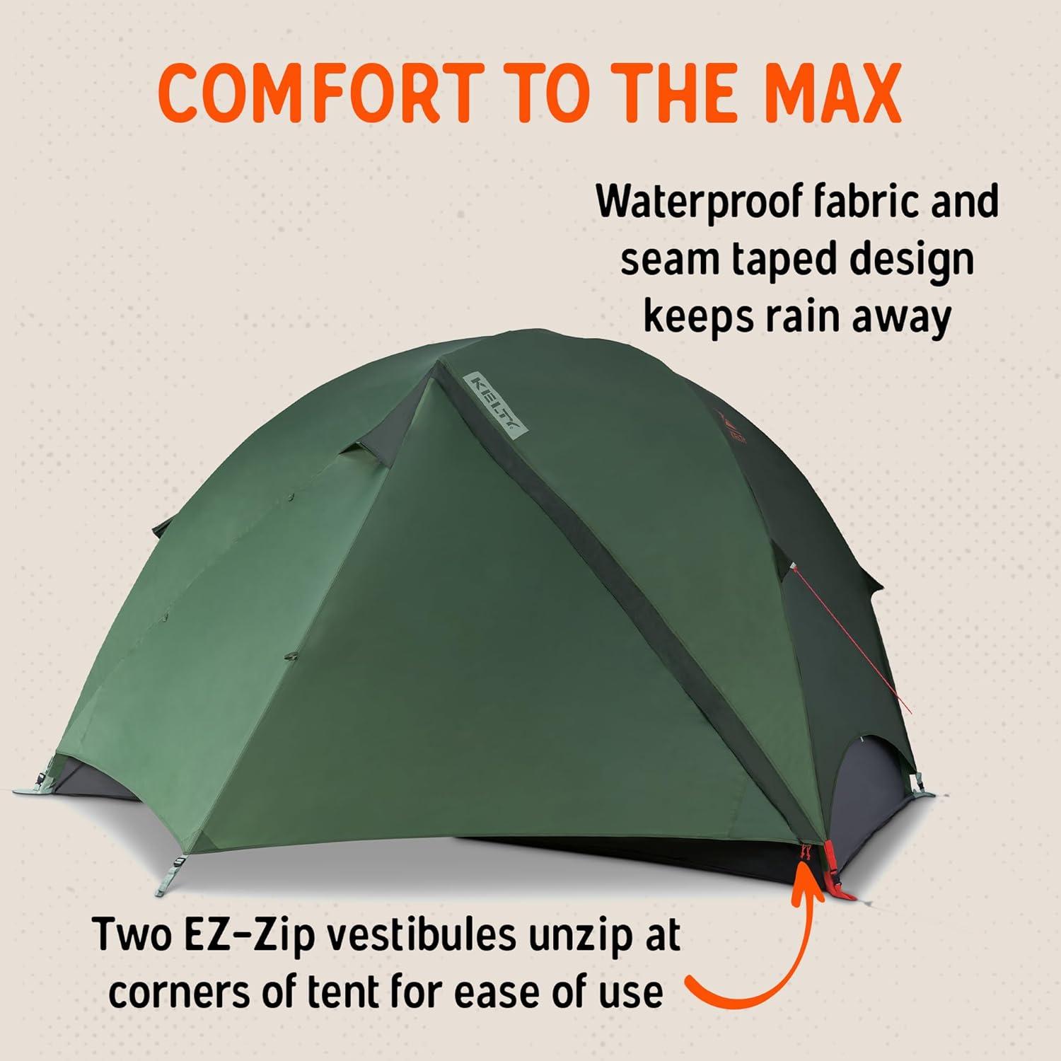 image:imageKelty Wireless Freestanding Camping Tent 2 4 or 6 Person Size Huge Interior and Peak Height Intuitive  Easy to Pitch Color Coded SetupDill  Black Forest