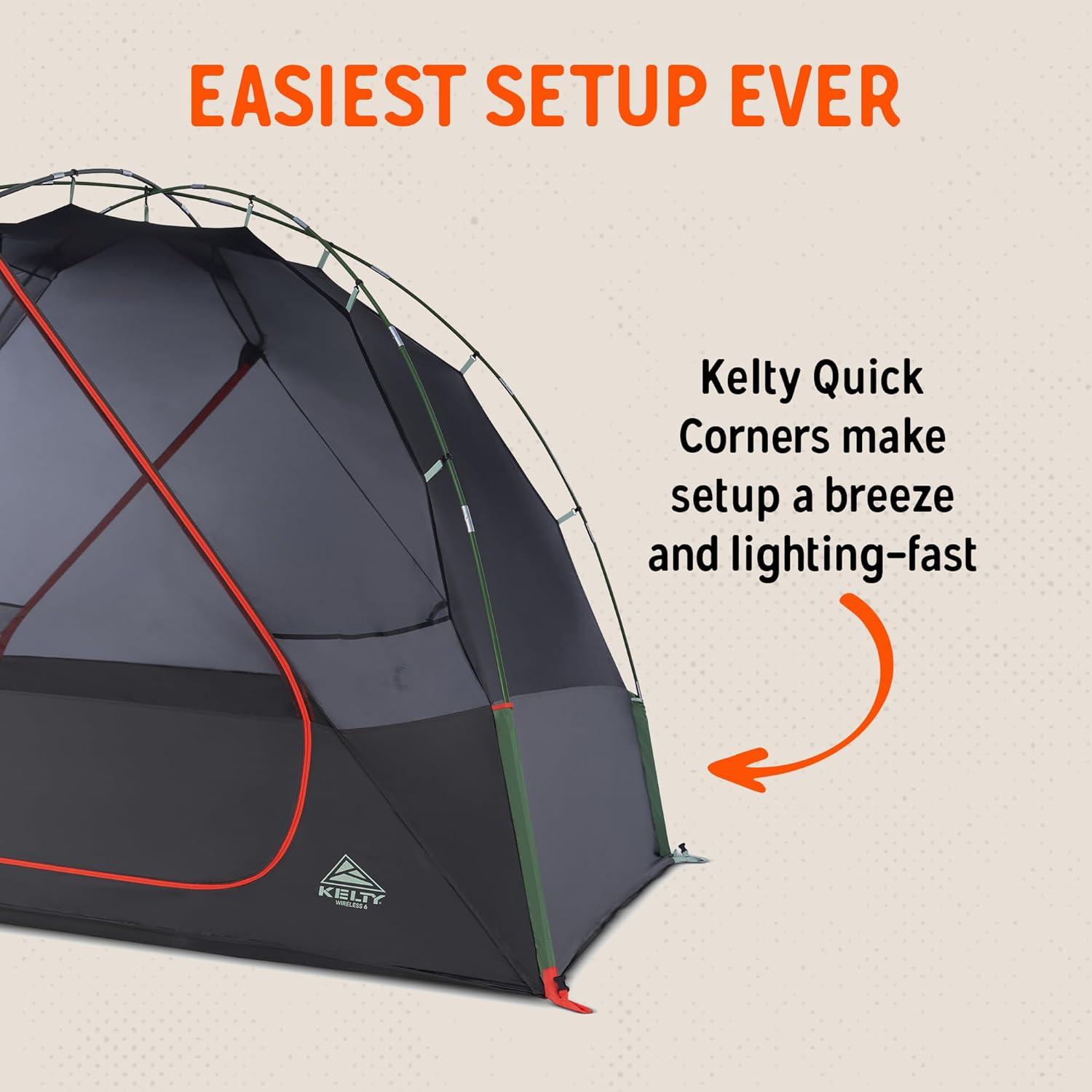 image:imageKelty Wireless Freestanding Camping Tent 2 4 or 6 Person Size Huge Interior and Peak Height Intuitive  Easy to Pitch Color Coded SetupDill  Black Forest