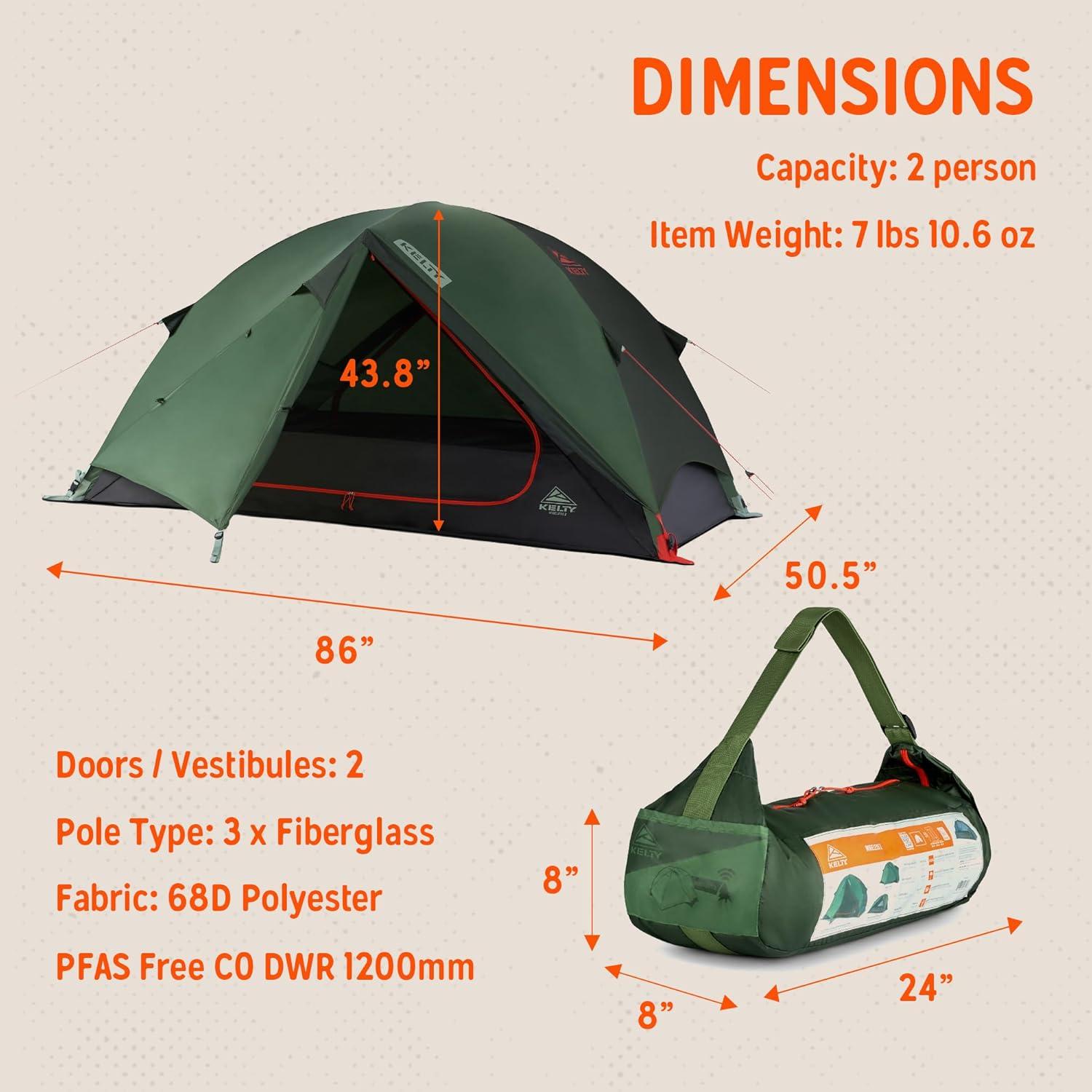 image:imageKelty Wireless Freestanding Camping Tent 2 4 or 6 Person Size Huge Interior and Peak Height Intuitive  Easy to Pitch Color Coded SetupDill  Black Forest