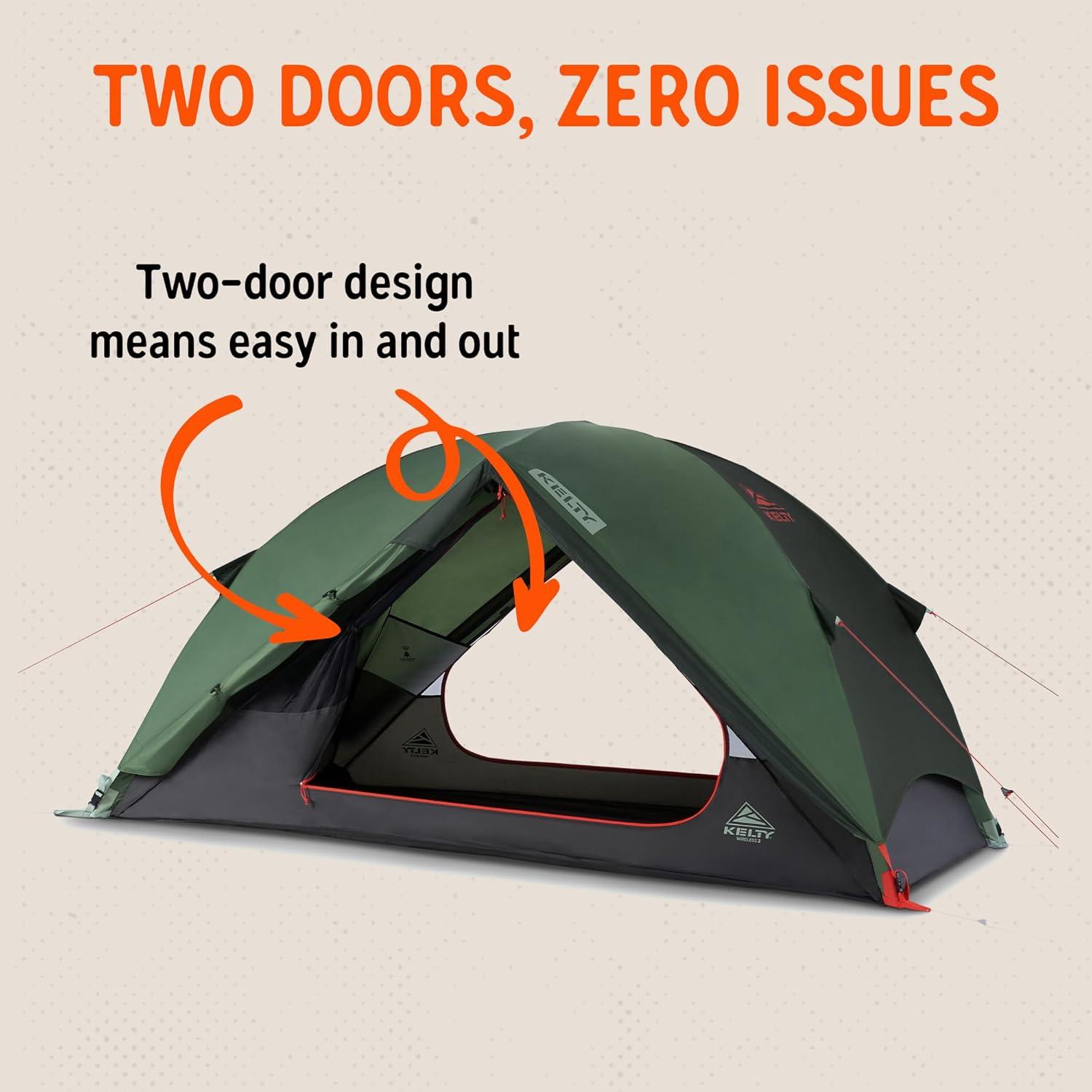image:imageKelty Wireless Freestanding Camping Tent 2 4 or 6 Person Size Huge Interior and Peak Height Intuitive  Easy to Pitch Color Coded SetupDill  Black Forest