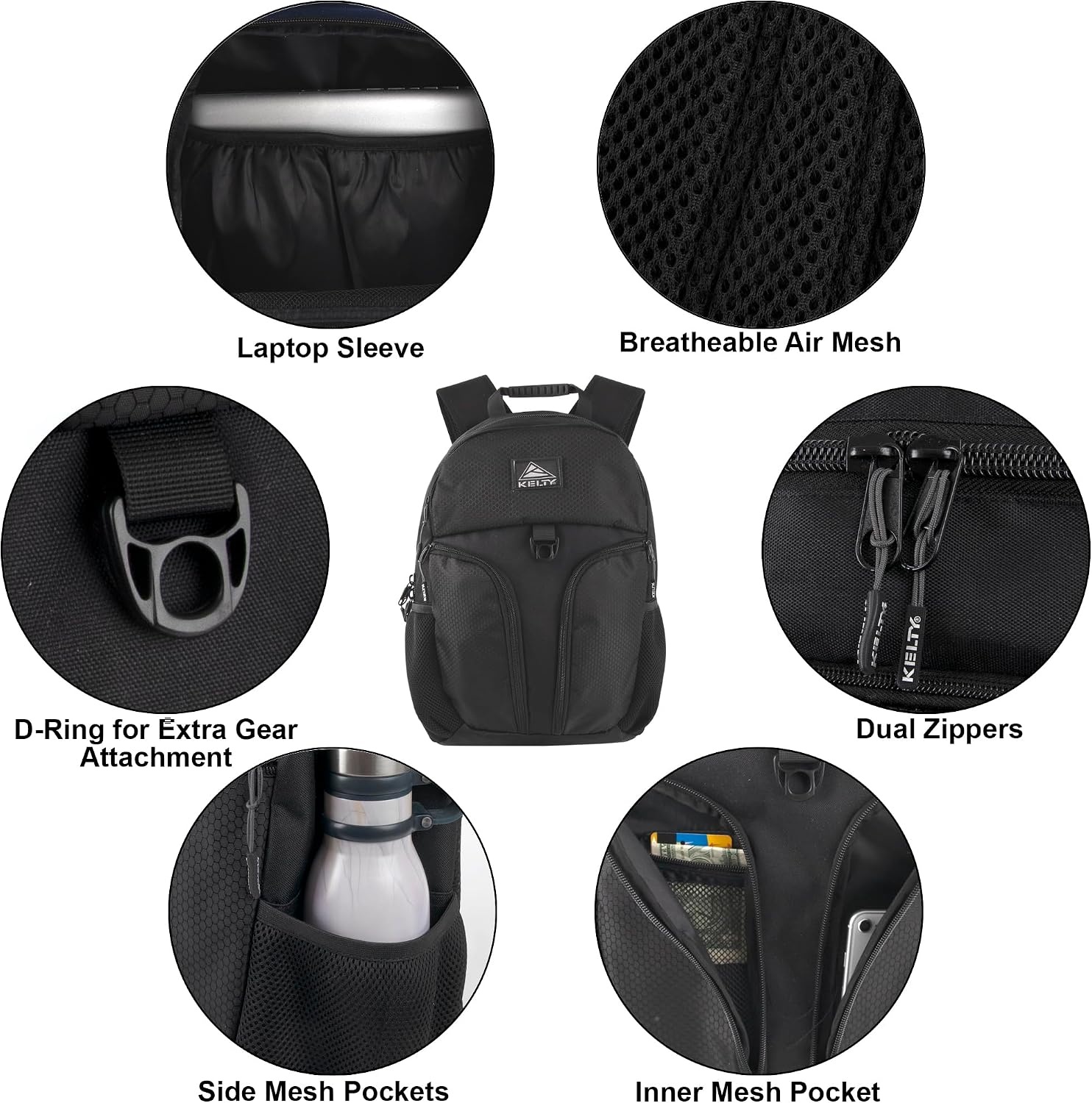 image:imageKelty Black Laptop Backpack 25 Liter 18 Inch Multipocket College Backpack for Men Women Hiking Work