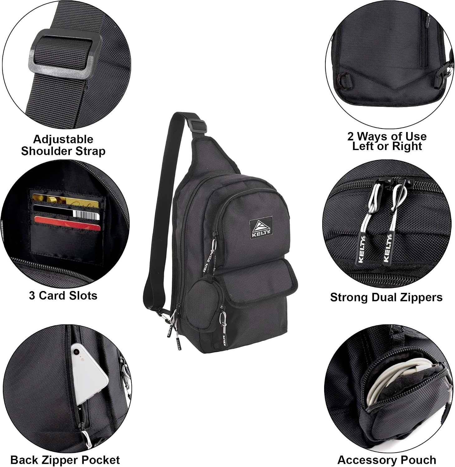 image:imageKelty Sling Crossbody Messenger Shoulder Backpack 825 Liter Capacity with Detachable Keychain Coin PouchBlack
